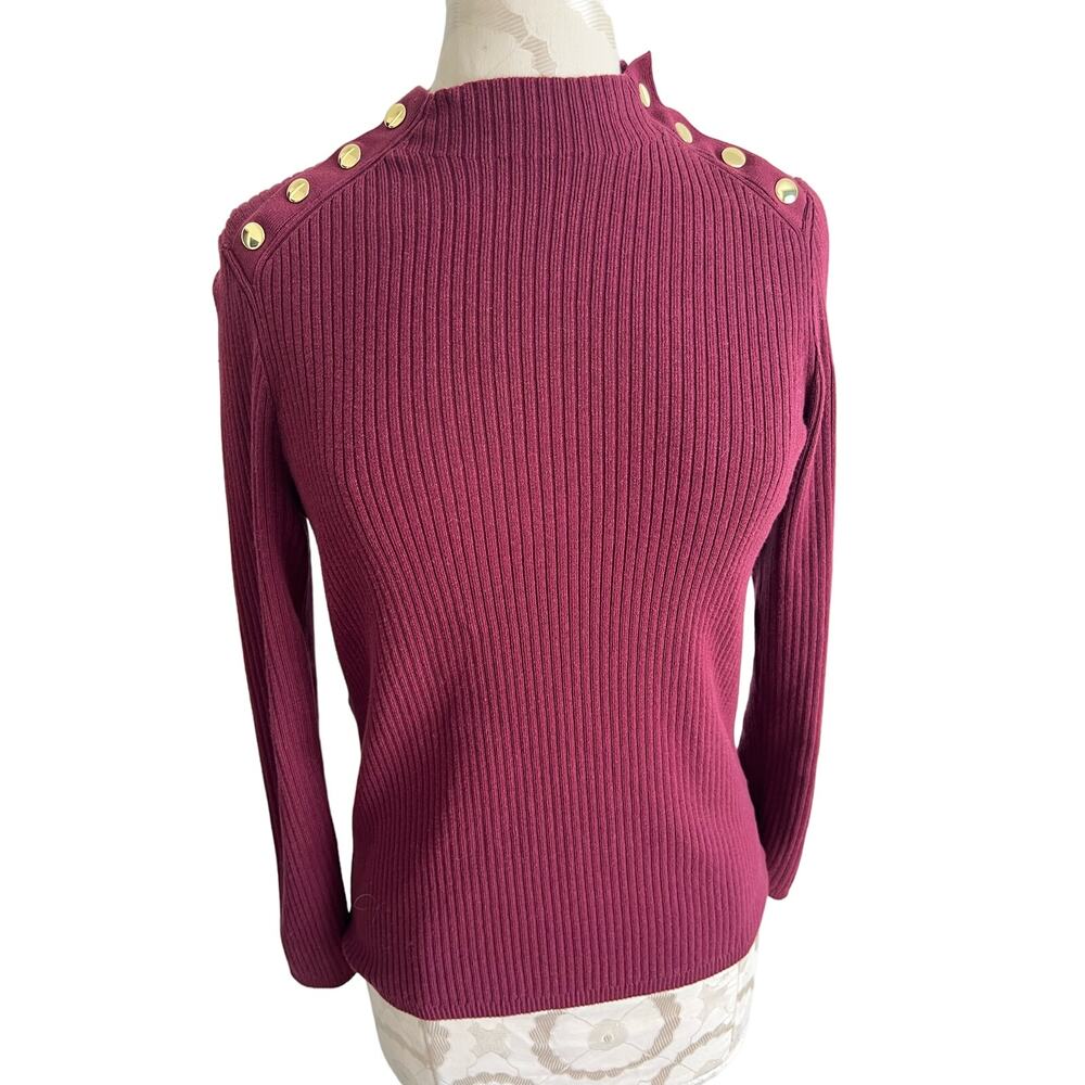 Talbots Mock Neck Knit Sweater with Gold Buttons Petite Large